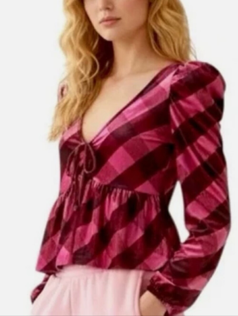 Maeve by Anthropologie velvet buffalo plaid babydoll top. NWT Size XL